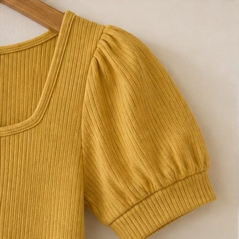 Mustard Ribbed Square Neck Top - Picture 5 of 6